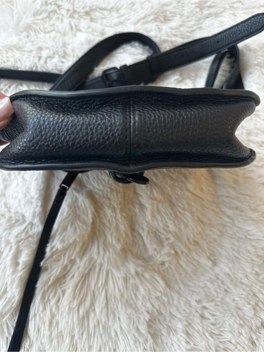 Rebecca Minkoff Black Pebbled Leather Saddle Crossbody Bag Suede Flap Gunmetal